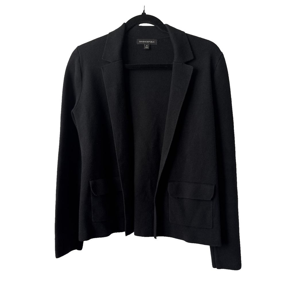 Banana Republic Milano Stitch Knit Womens S Black Sweater Cardigan Blazer Office